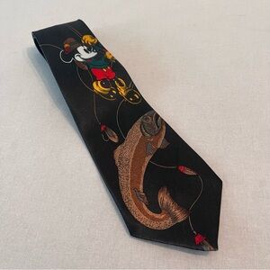 Vintage Olympus 100% Silk Mickey Mouse Fishing Italian Made Necktie